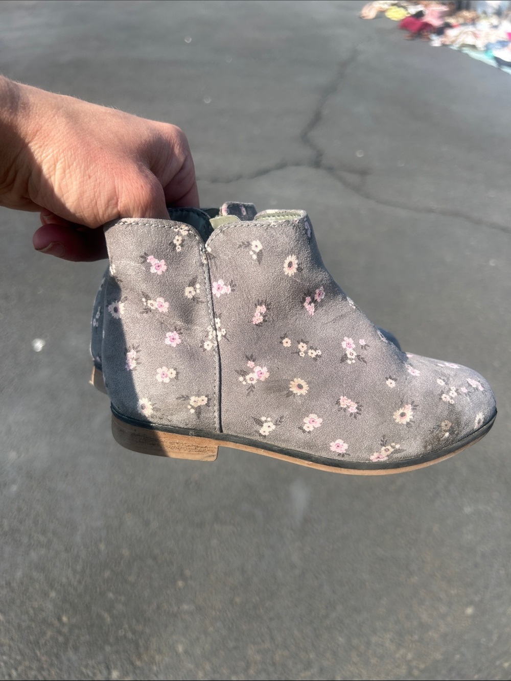 Cat & Jack Gray Floral Ankle Boots with Pink Accents